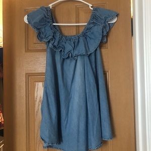 Off the shoulder denim shirt